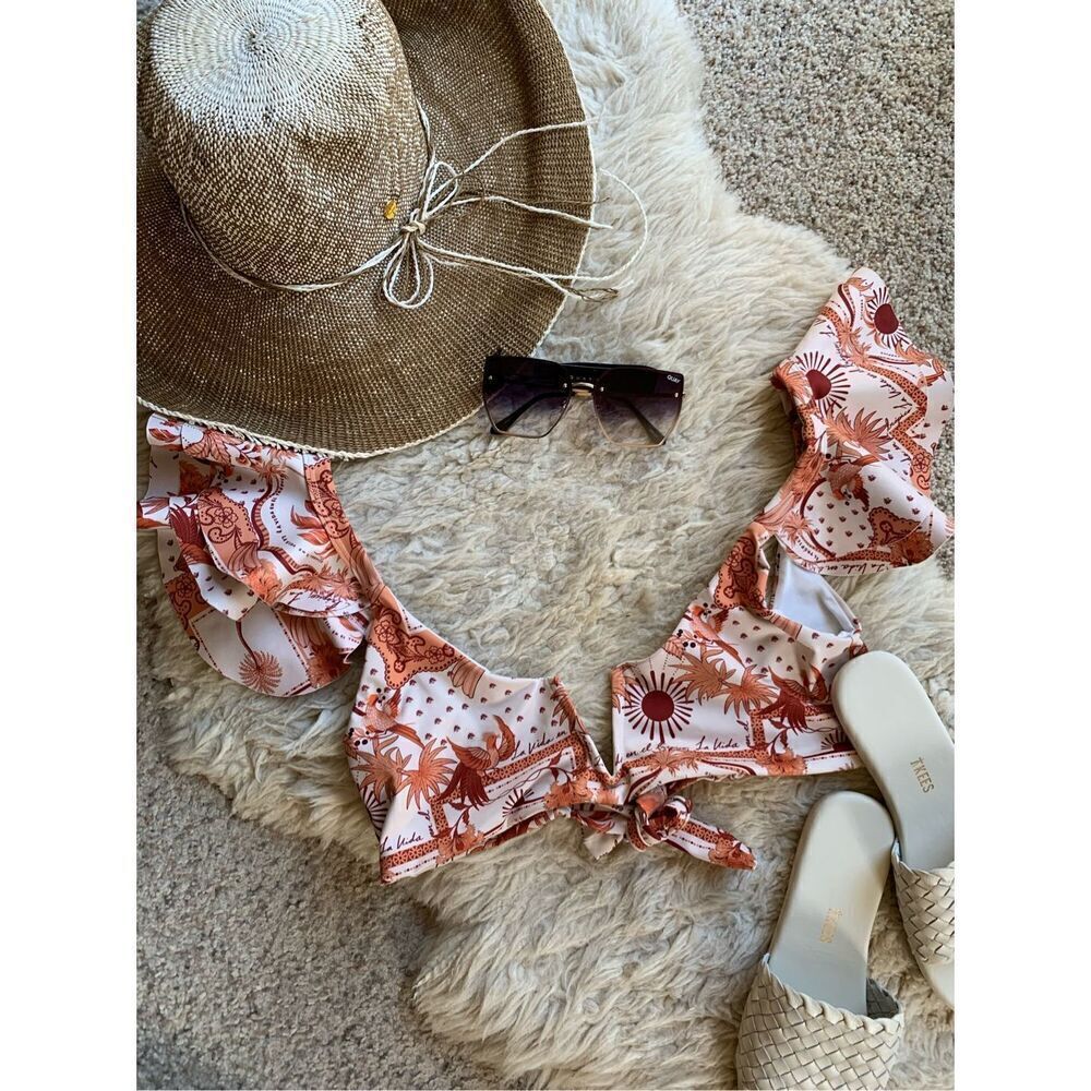 Encantadore Lysha Getsemani Ruffle Bikini Top Cream, Brown Size L - Picture 12 of 12
